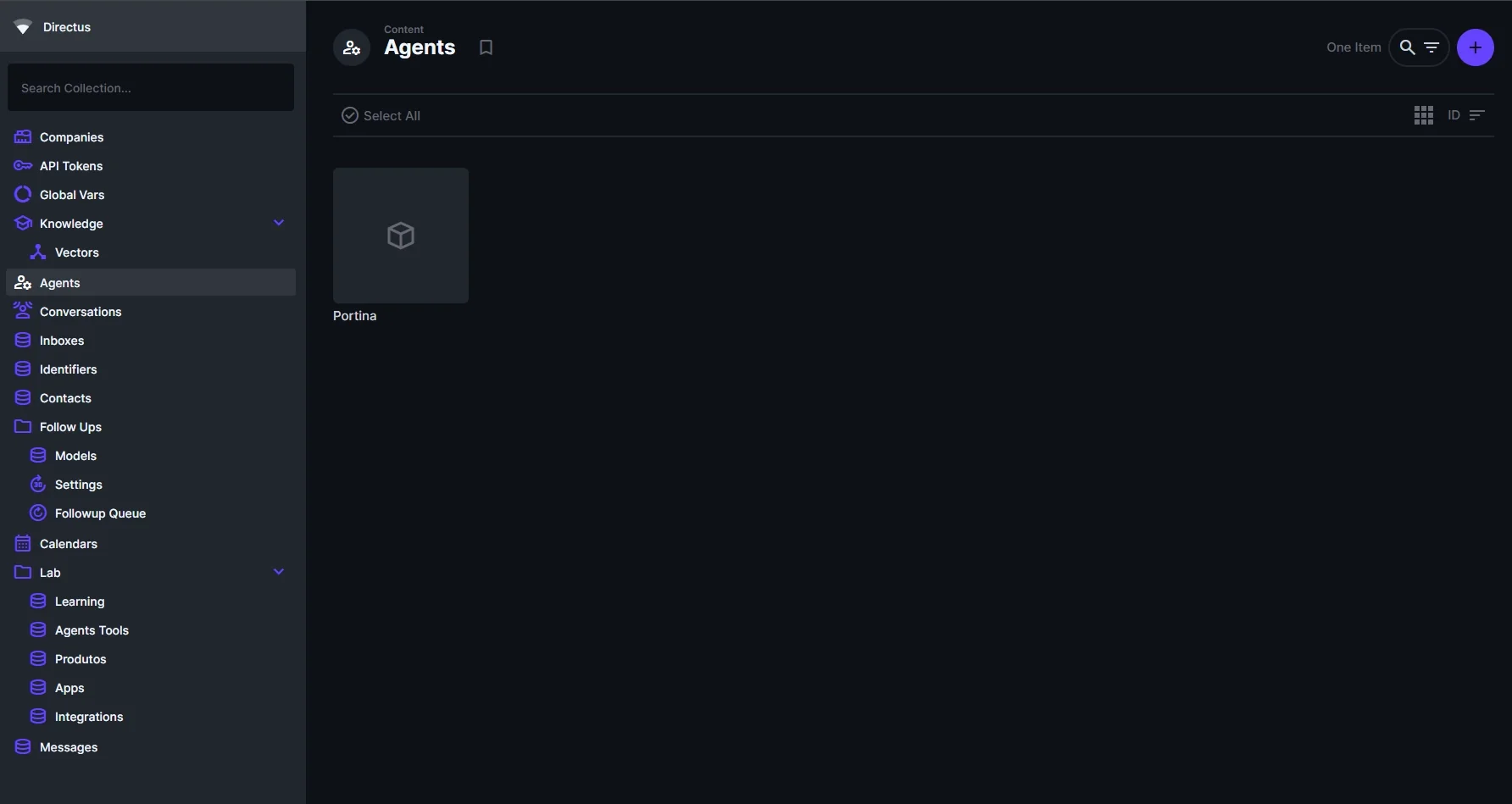 Directus control plane — agents, knowledge, vectors, channels managed in one visual interface