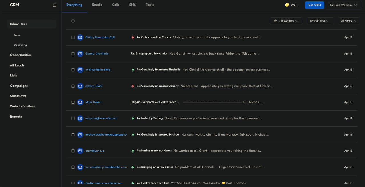 Unified CRM inbox — every reply synced with full thread context